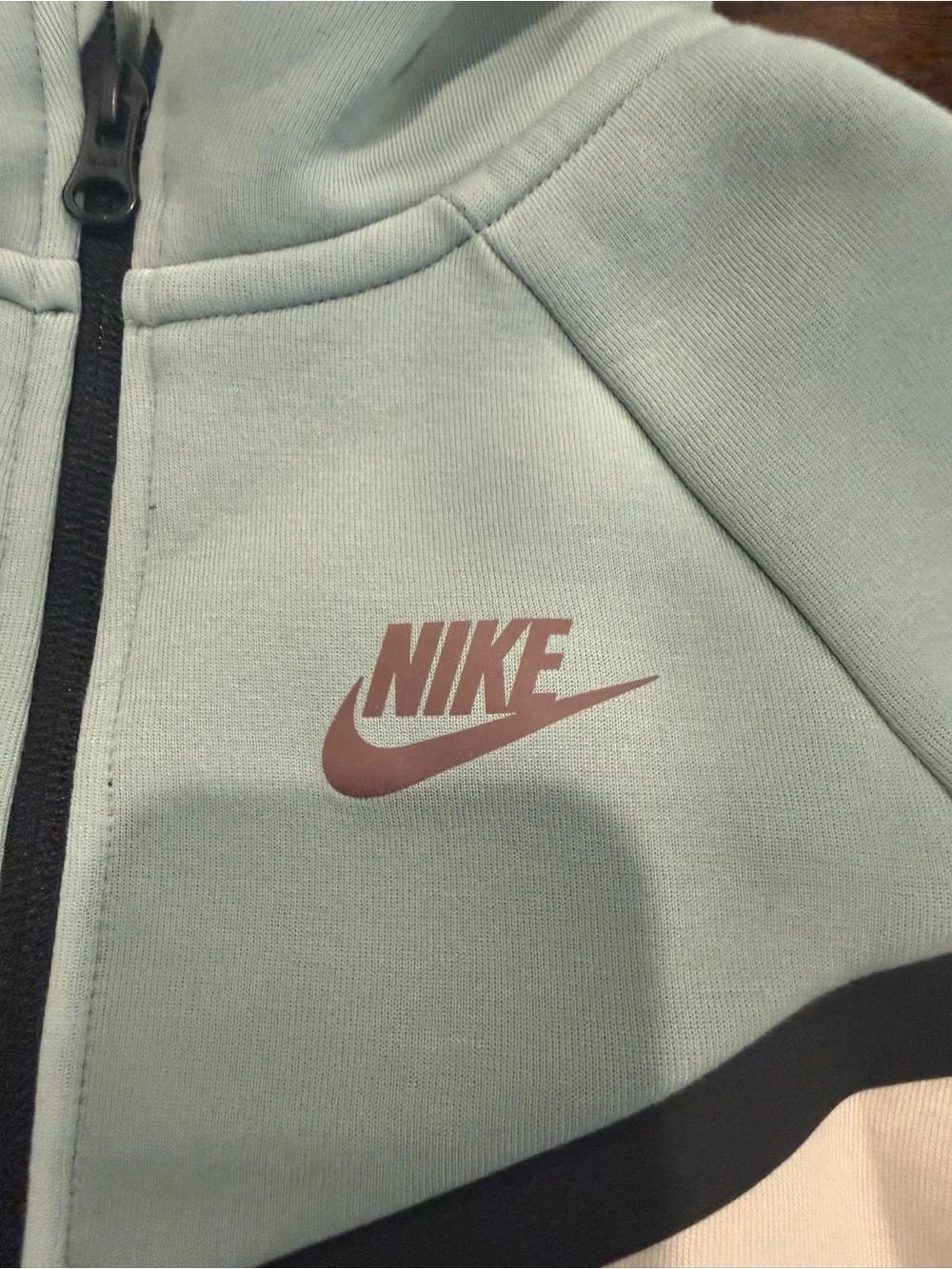 Nike Light Mint Green and White Hooded Zip Puffer Jacket